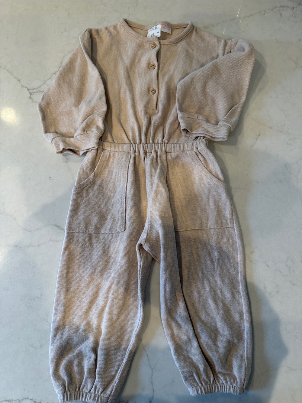 Zara Kids Long-Sleeve One-Piece in Light Beige